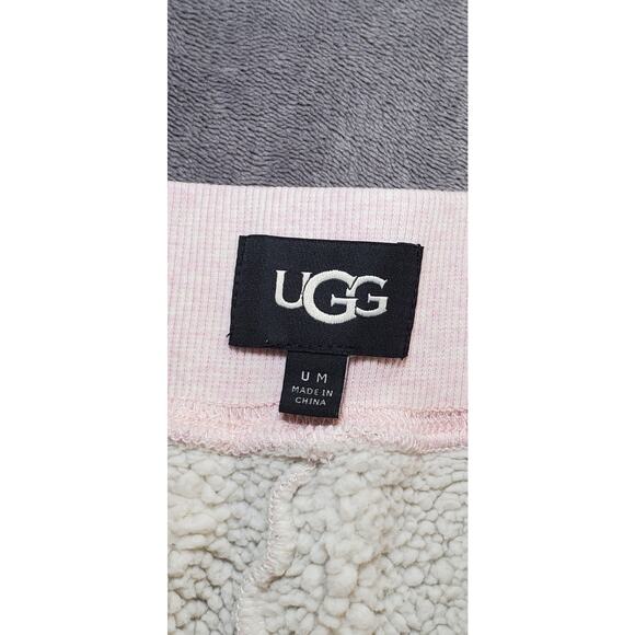 Ugg Sweatpants Sz M Sherpa Lines Joggers Pockets Logo Unisex Pink Winter C21-37 - Picture 6 of 11